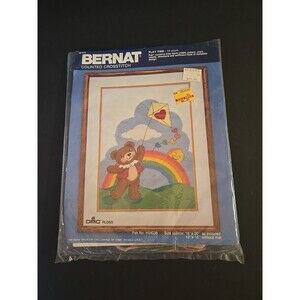 BEAR AND RAINBOW "PLAY TIME" Bernat Counted Cross Stitch Kit NEW Open VINTAGE